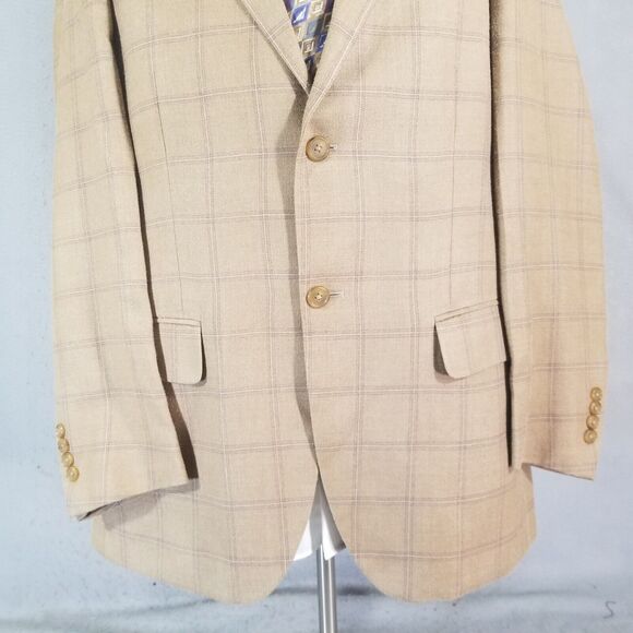 T Harris sport coat blazer suit jacket men's 40R brown window pane silk wool - Picture 3 of 12